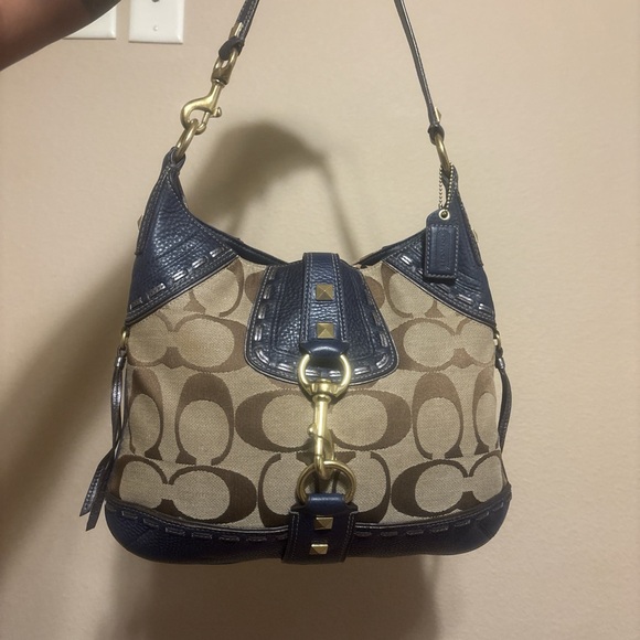 Coach Vintage Tan and Navy Shoulder Bag - Picture 1 of 7